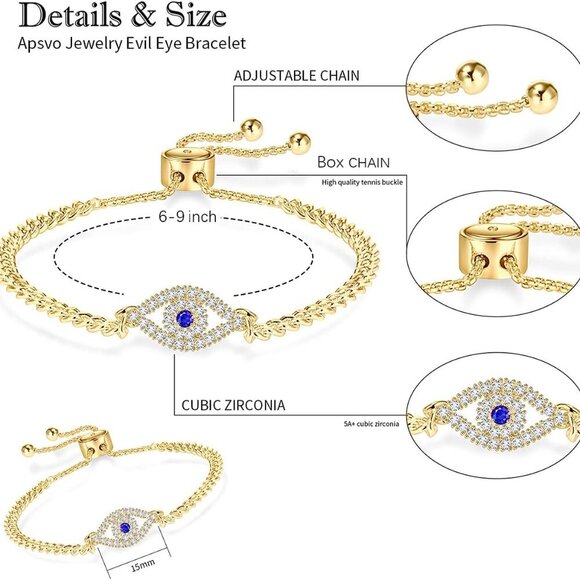 Evil Eye Bracelet, Sideway Cross Bracelet, Silver/Gold/Rose Gold Bracelet for Wo - Picture 6 of 7